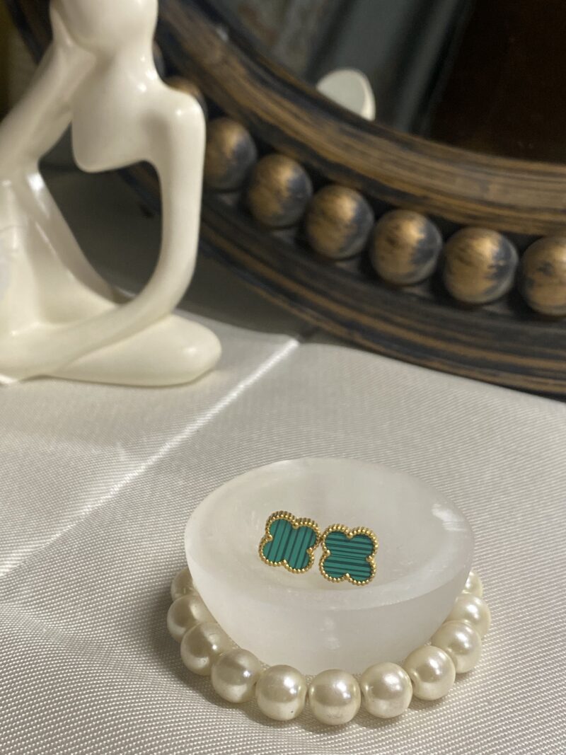 STAINLESS STEEL TEAL GREEN CLOVER EARRINGS